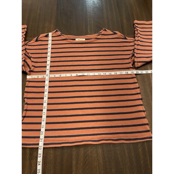 Madewell Luxe Long-Sleeve Tee in Casler Stripe Rust Orange Navy Blue SZ Medium - Picture 4 of 8